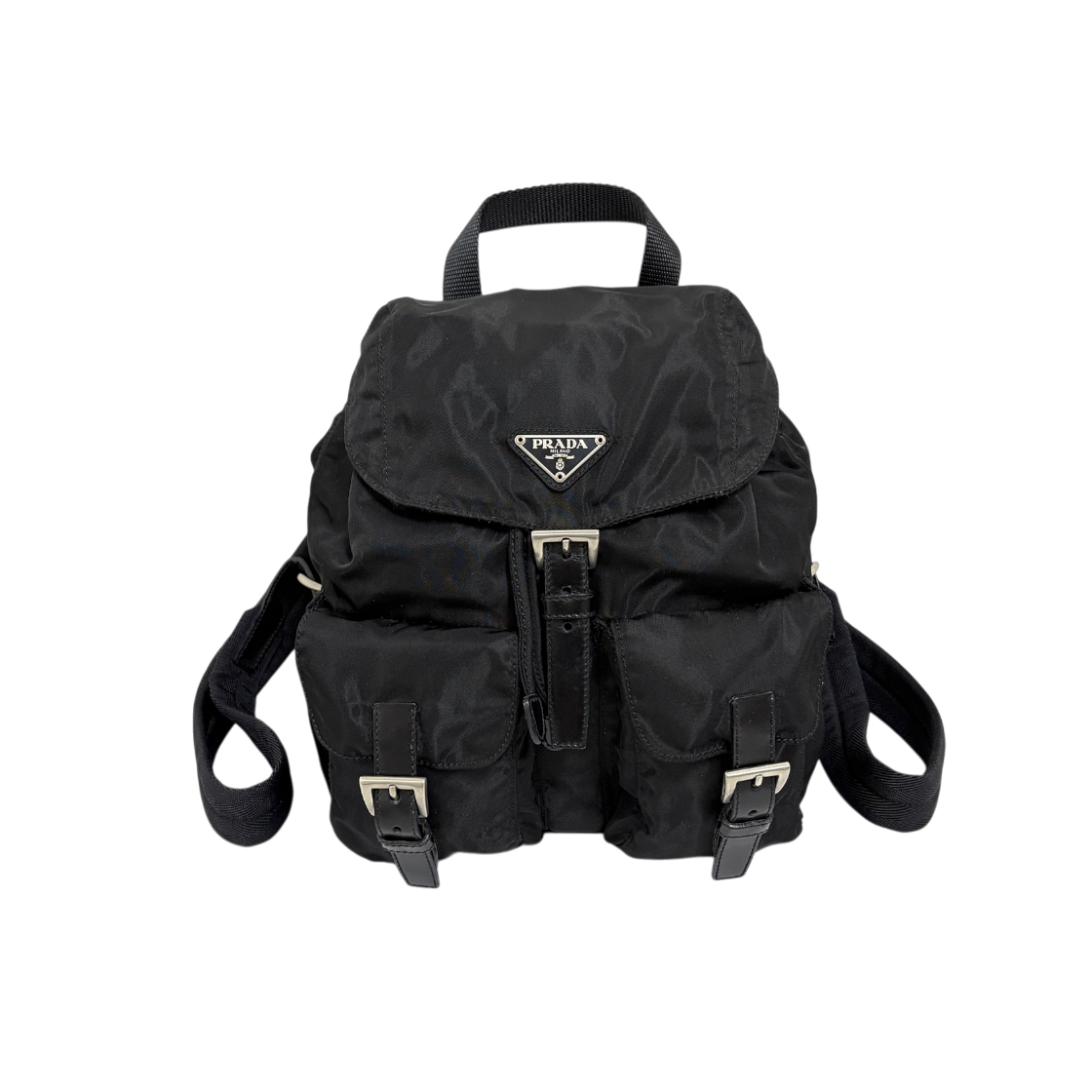 ITLHRJM9JDP9 Prada Nylon Triangle Logo Small Backpack Black