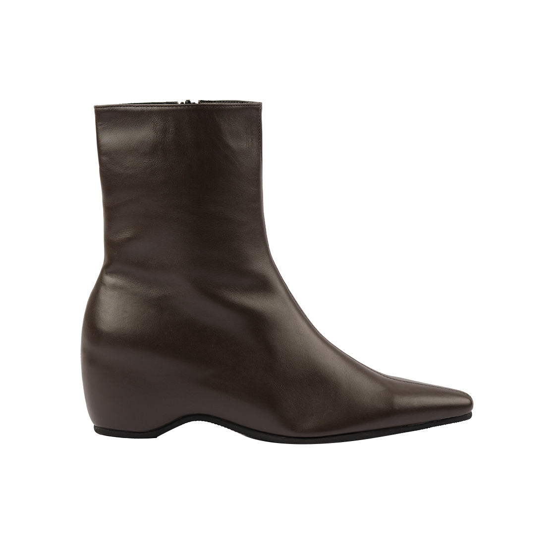 MD0411_2 MOODNIGHT Haze Curved Wedge Ankle Boots l Dark-Brown