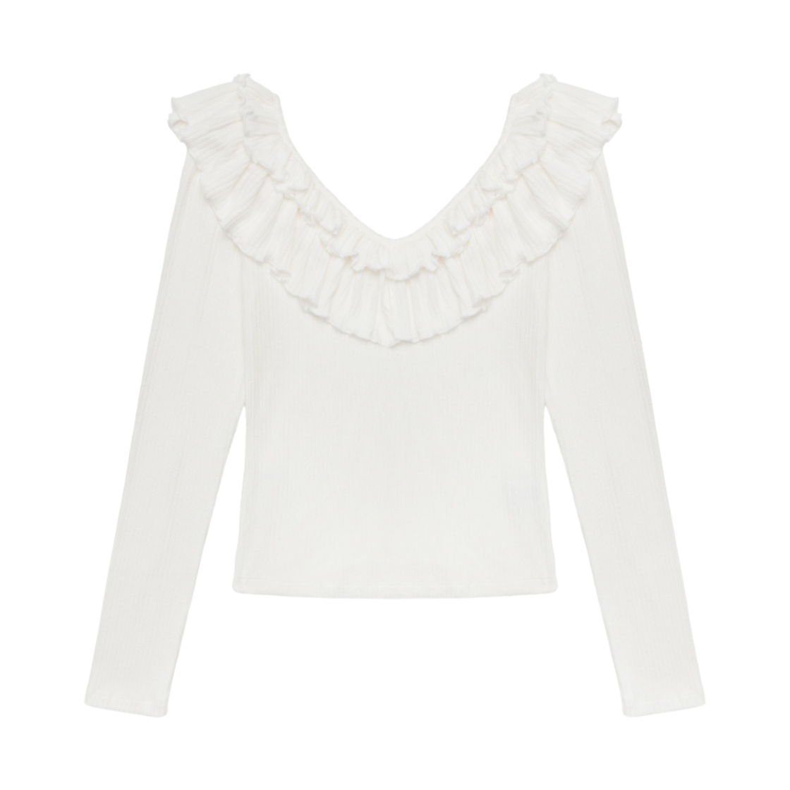 MF26FW022 MOIFAIRE Double Frill Off Shoulder T-Shirt White