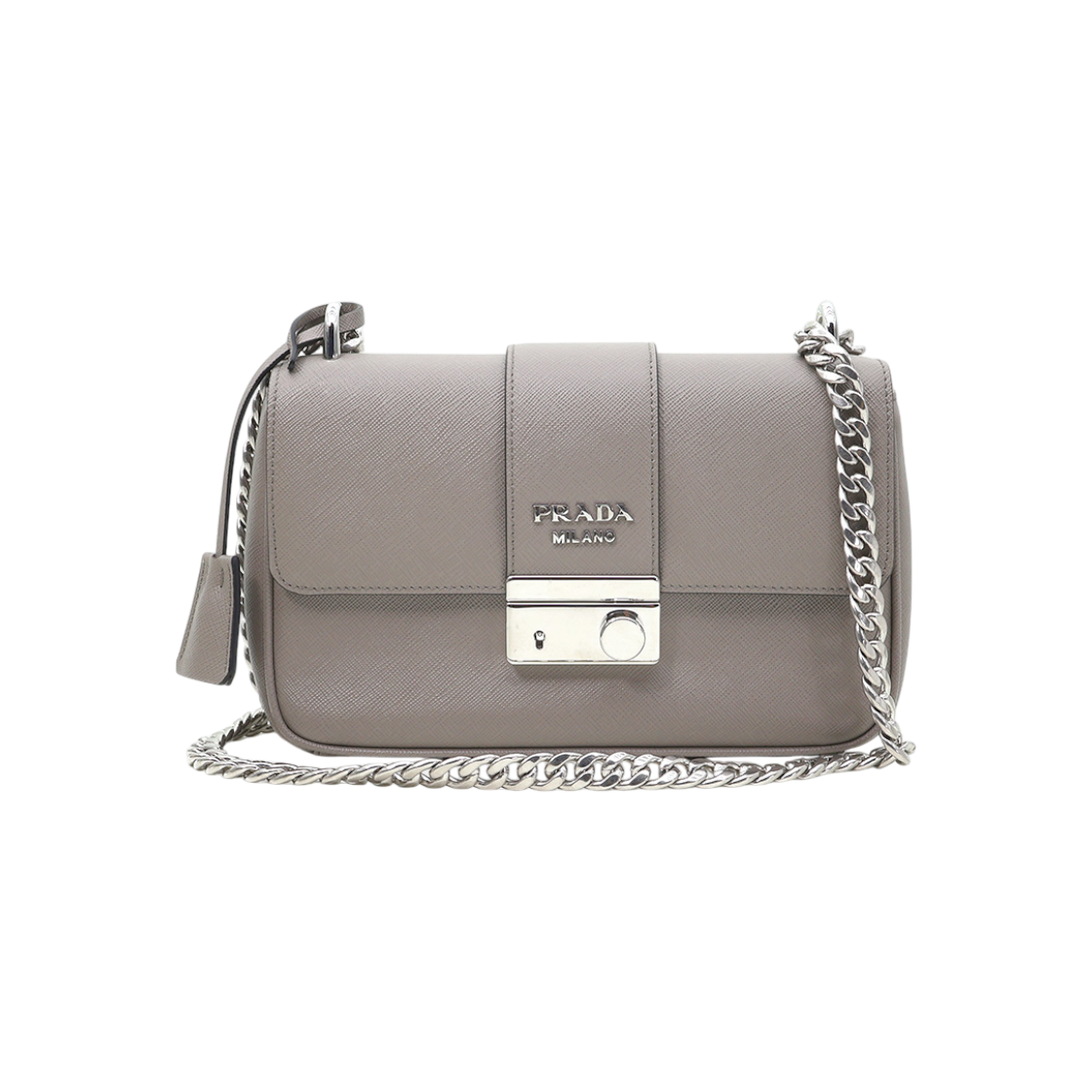 ITMFM2C9VA6F Prada Gray Saffiano Leather Padlock Flap Shoulder Bag