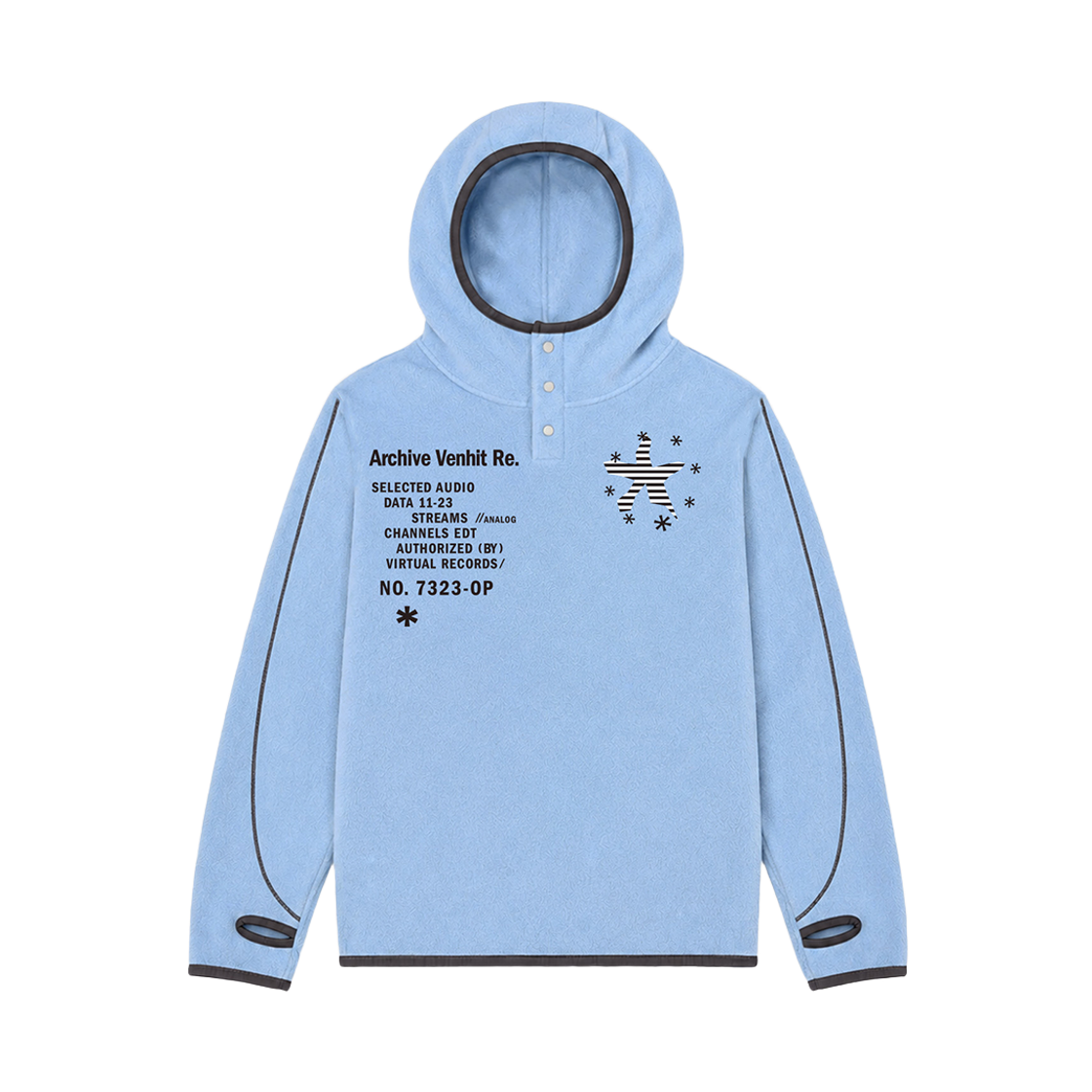 26FV007 Venhit STARFISH Fleece High Henley Neck Hoodie Dust Blue