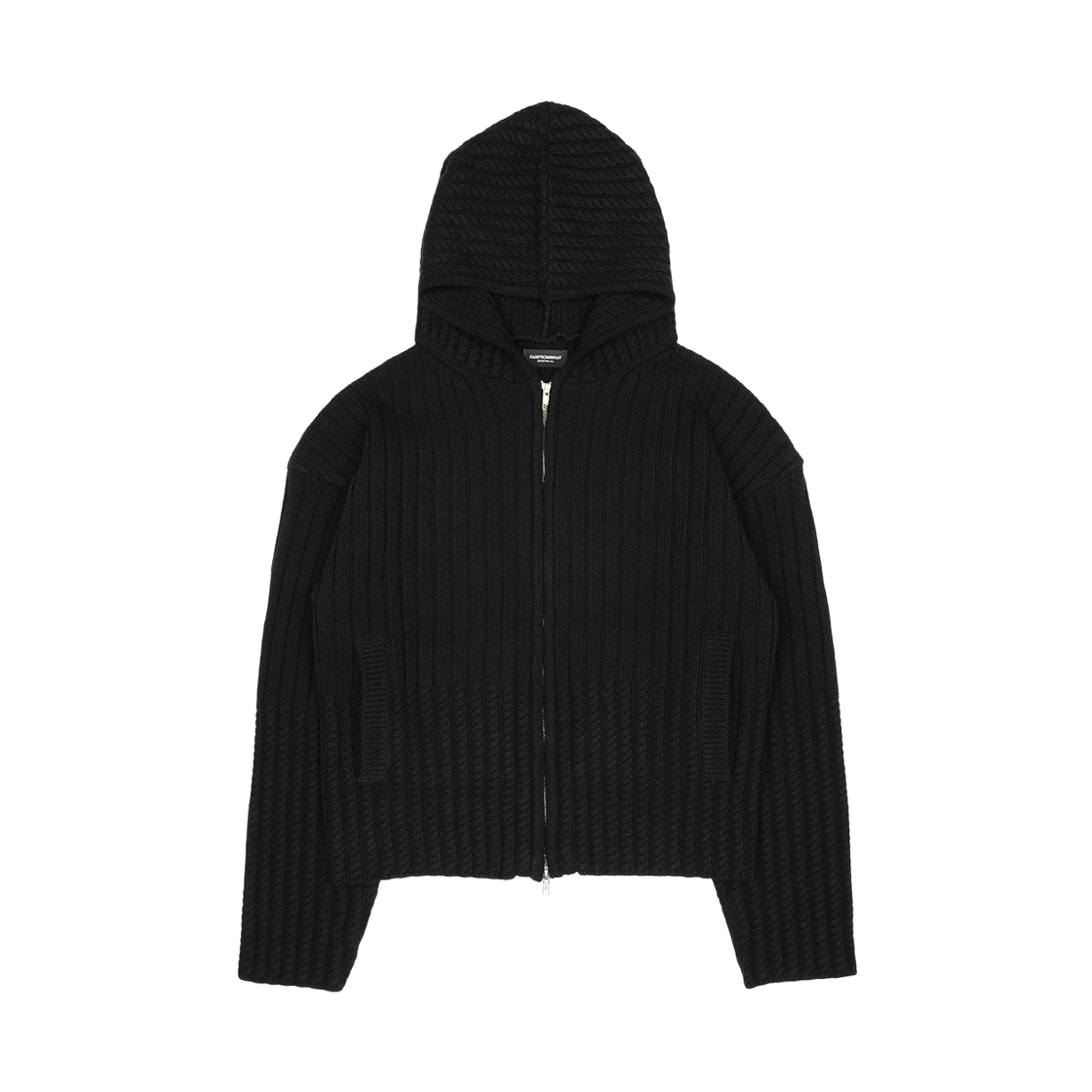 26020-8882-016-BK farfromwhat two patterns rib knit hood zip-up_black