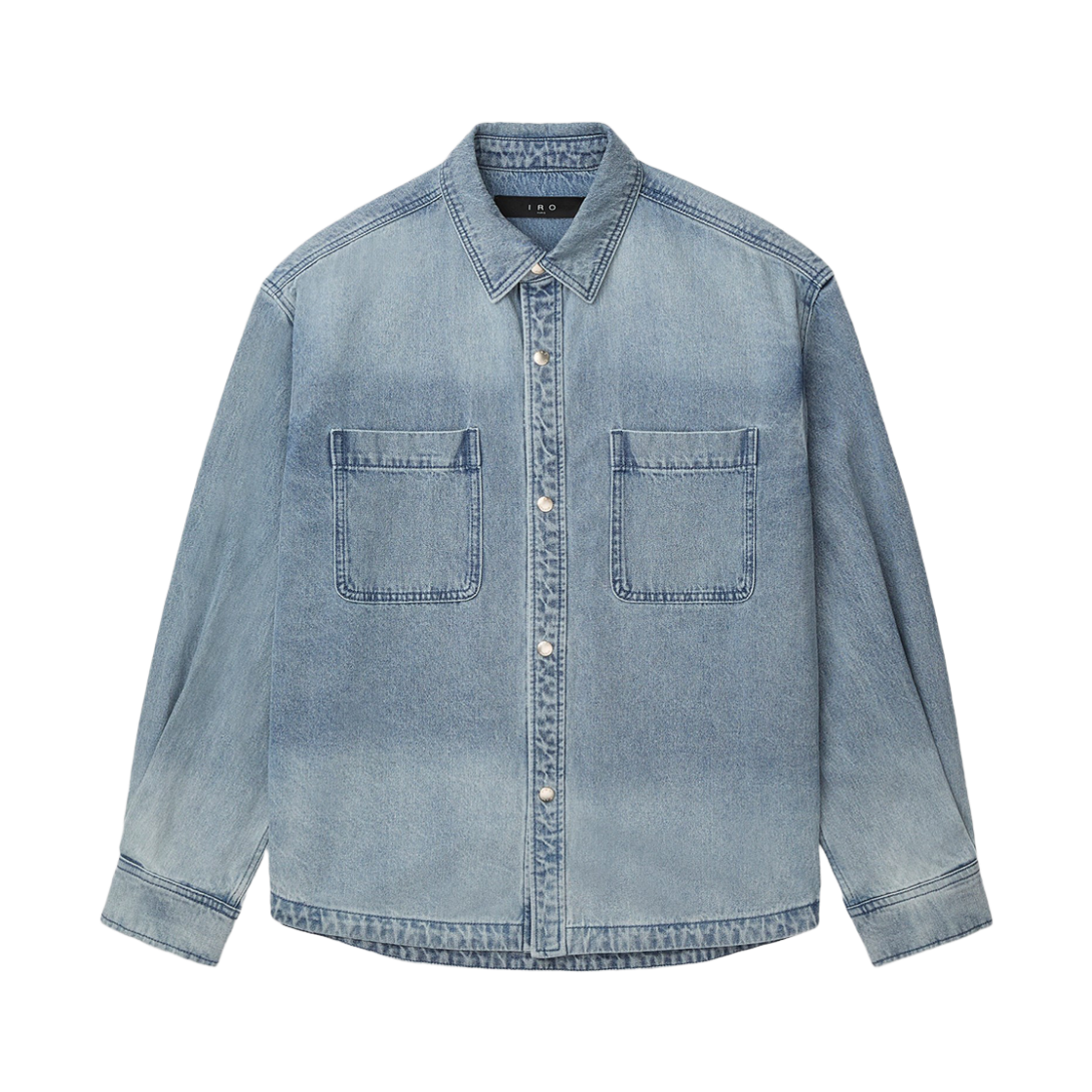 이로 백 로고 아플리케 자수 데님 셔켓 라이트 블루(Iro Back Logo Applique Embroidered Denim Shirt Jacket Light Blue)