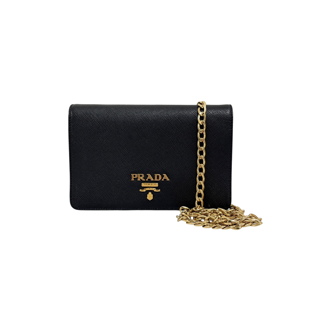 ITHKWS4OVUNM Prada Saffiano Chain Crossbody Bag Black