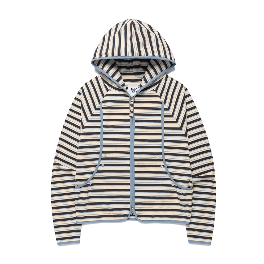 카비시 멀티 스트라이프 플리스 집업 후디 그레이(CAVISH Multi Striped Fleece Zip Up Hoodie Grey) - 1