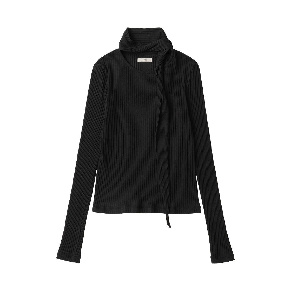 에토아 스카프 롱 슬리브 탑 블랙(aetoa Scarf Long Sleeve Top Black)