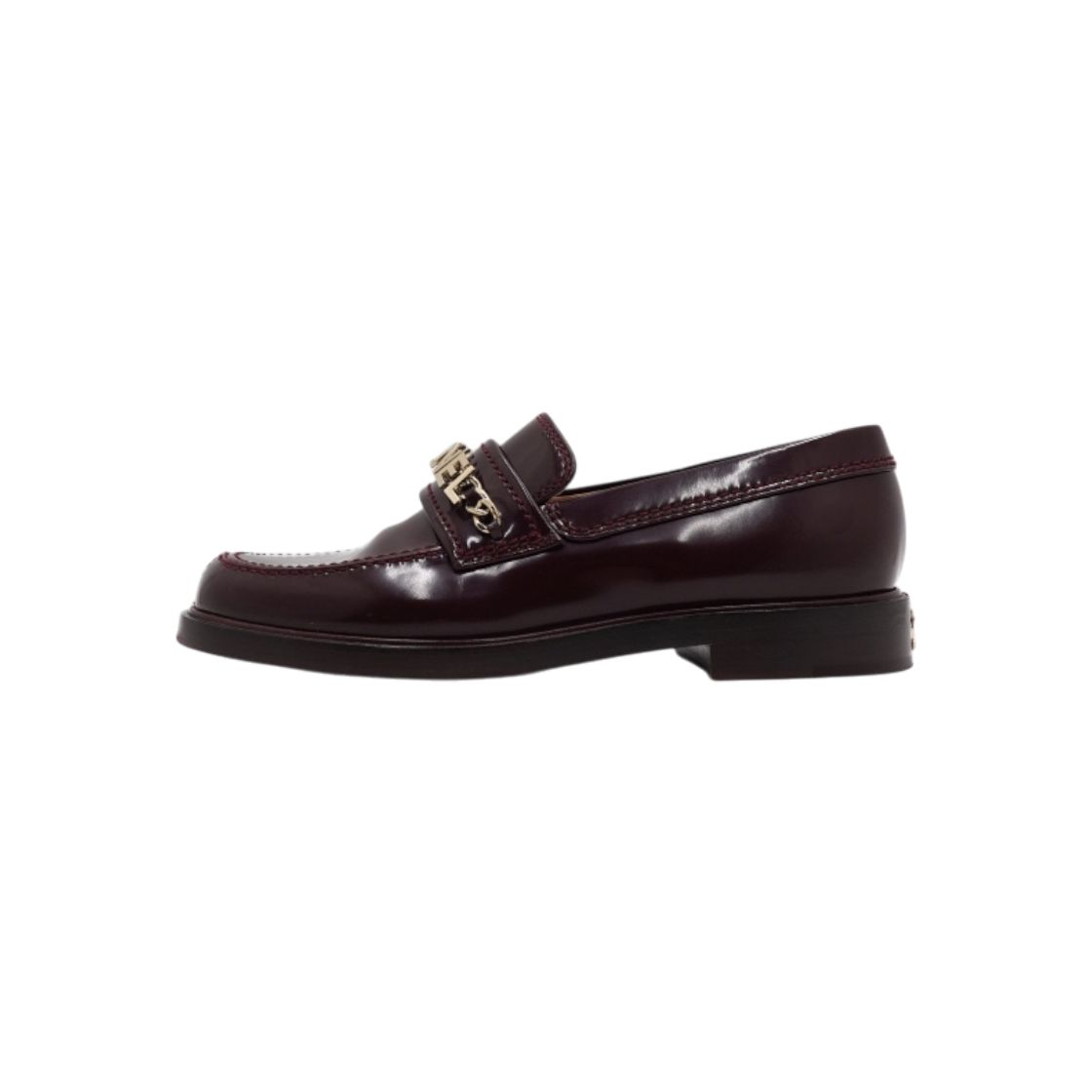 ITF352JCV5IO Chanel Burgundy Leather Metal Logo Women Loafers