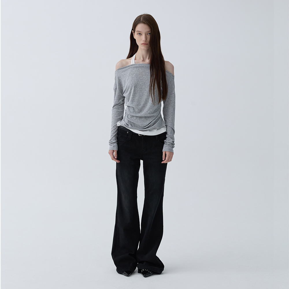 아크무어 드레이프 오프숄더 멜란지 그레이(ARCMOOR Draped Off-Shoulder Melange Grey) - 3