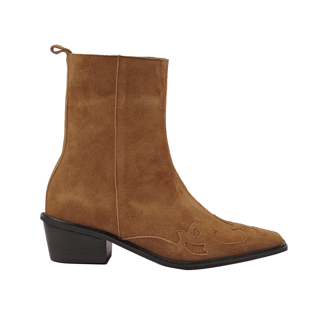 MD0406_1 MOODNIGHT Della Western Ankle Boots l Camel Suede