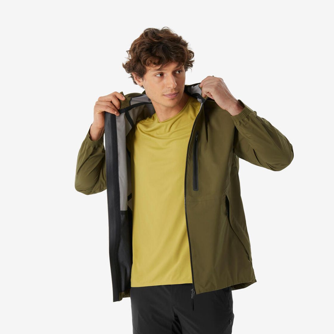데카트론 남성 하이킹 경량 레인 자켓 MH500 골든 올리브 그린(Decathlon Men's Hiking Lightweight Rain Jacket MH500 Golden Olive Green) - 2