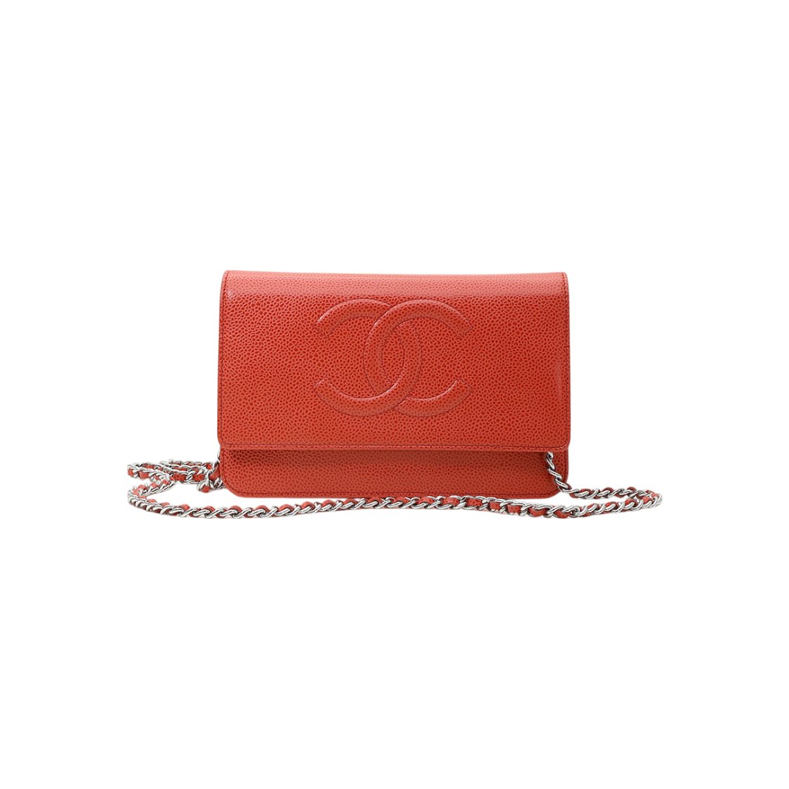 ITKT5DLA35AT Chanel Orange Caviar Signature Wallet on Chain Crossbody Bag