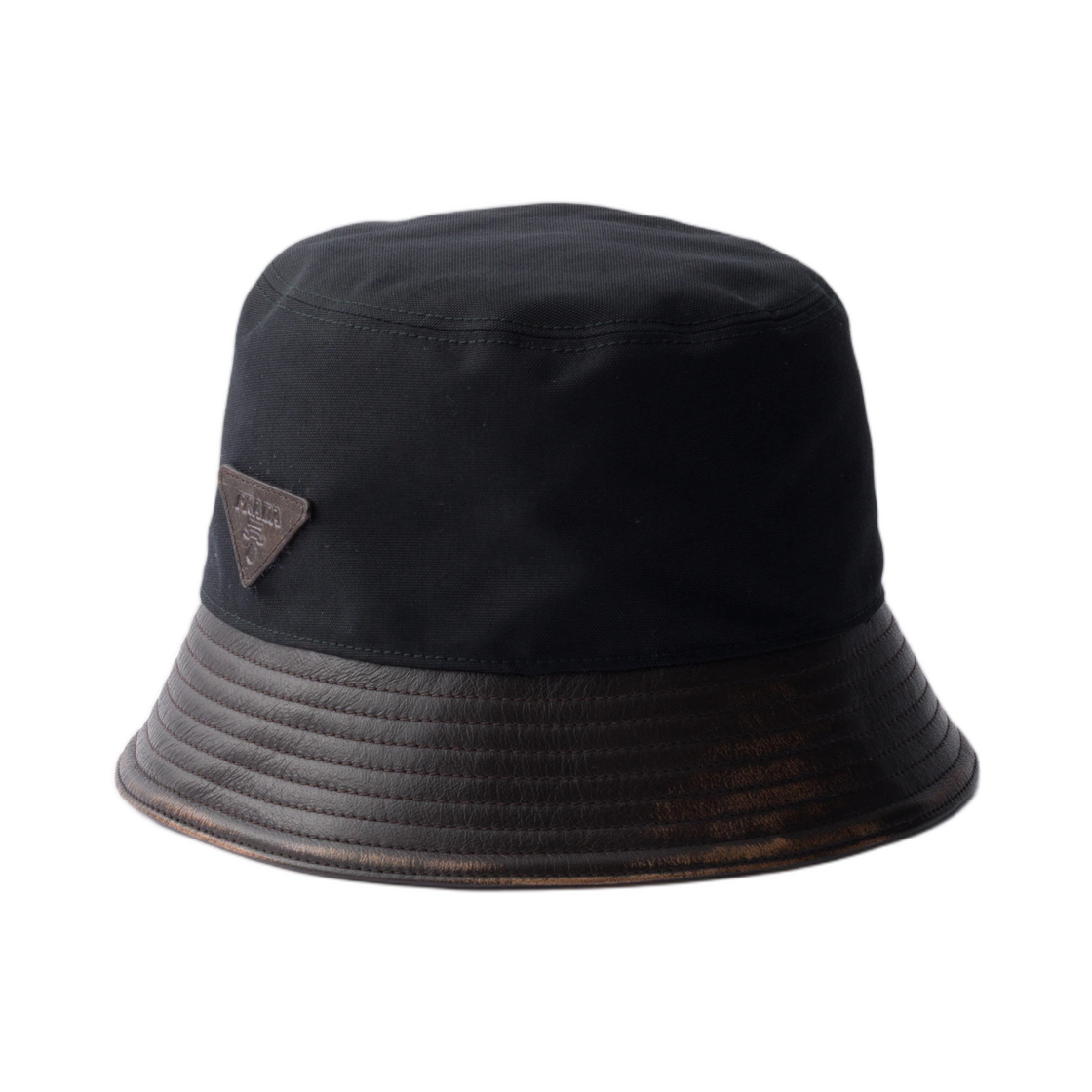 2HC137-6406-F0002 Prada Technical Cotton and Leather Bucket Hat Black