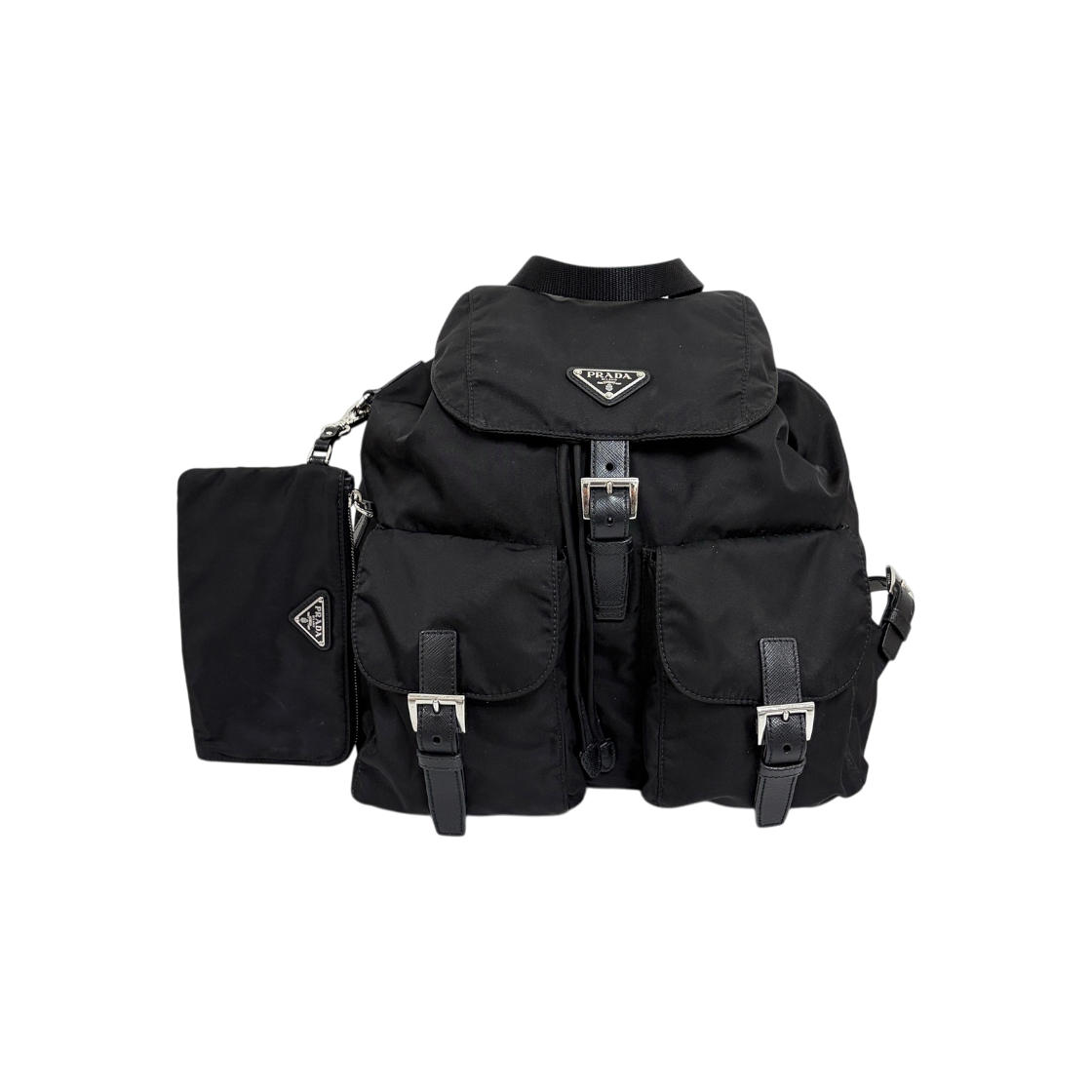 ITGJDDMBAIQN Prada Nylon Triangle Logo Medium Backpack Black