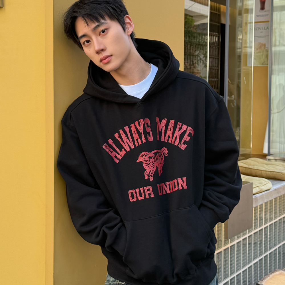아모우 [기모] 빈티지 램 후디 블랙(AMOU [Fleece] Vintage RAM Hoodie Black) - 5