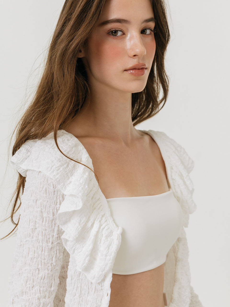 모이페어 크링클 프릴 가디건 화이트(MOIFAIRE Crinkle frill Cardigan White) - 6