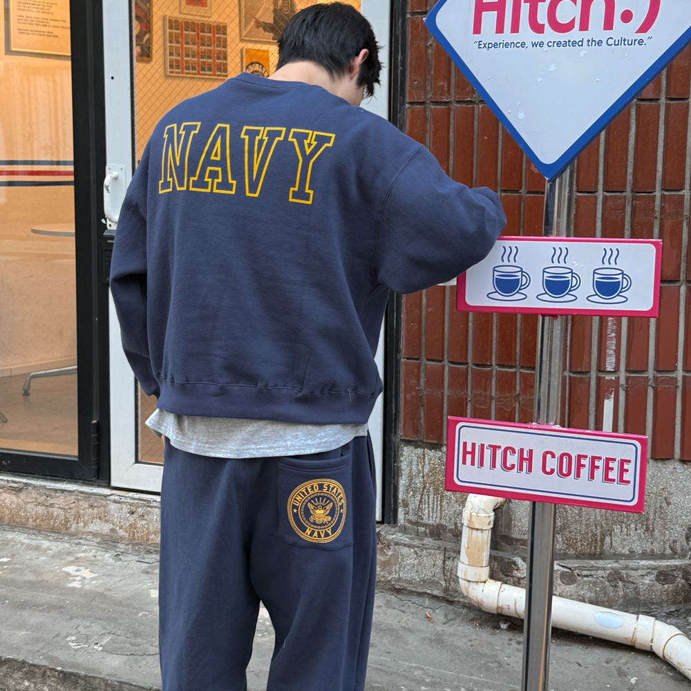 아모우 [기모]  US 네이비 원 턱 스웨트팬츠 블루(AMOU [Fleece]  US Navy One Tuck Sweat pants Blue) - 6
