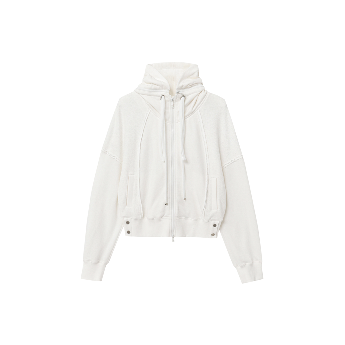 제뉴즈 스터드 버튼 크롭 후디 - 화이트(Znuz Stud Button Crop Hoodie - White)