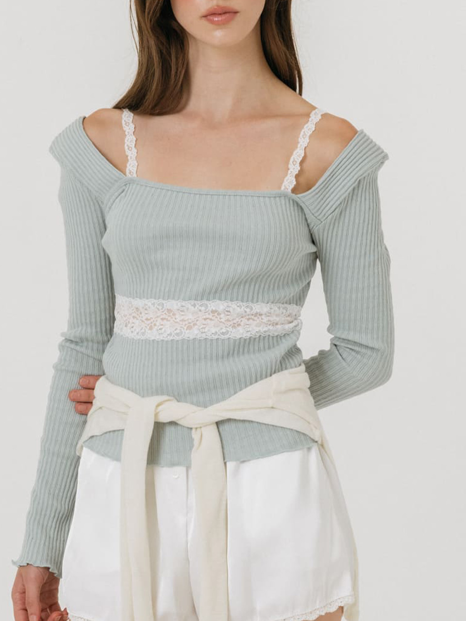 모이페어 플뢰르 시어 레이스 티셔츠 민트(MOIFAIRE Fleur Sheer Lace T-Shirt Mint) - 6
