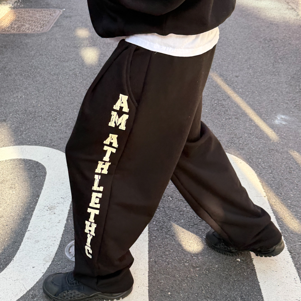 아모우 애슬레틱 원 턱 스웨트팬츠 블랙(AMOU ATHLETHIC One Tuck Sweat pants Black) - 4