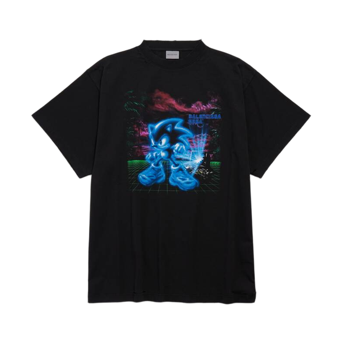 850345TVVZ41000 Balenciaga x Sega Sonic The Hedgehog Oversized T-Shirt Black