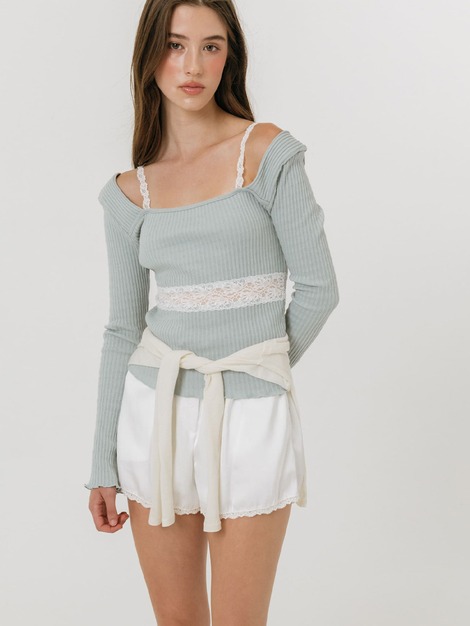 모이페어 플뢰르 시어 레이스 티셔츠 민트(MOIFAIRE Fleur Sheer Lace T-Shirt Mint) - 4
