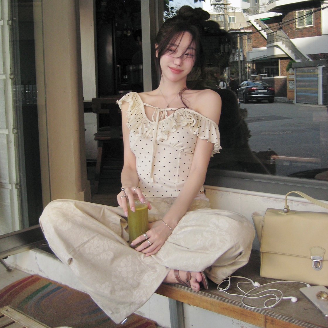 모이페어 플라워 와이드 팬츠 베이지(MOIFAIRE Flower Wide Pants Beige) - 6