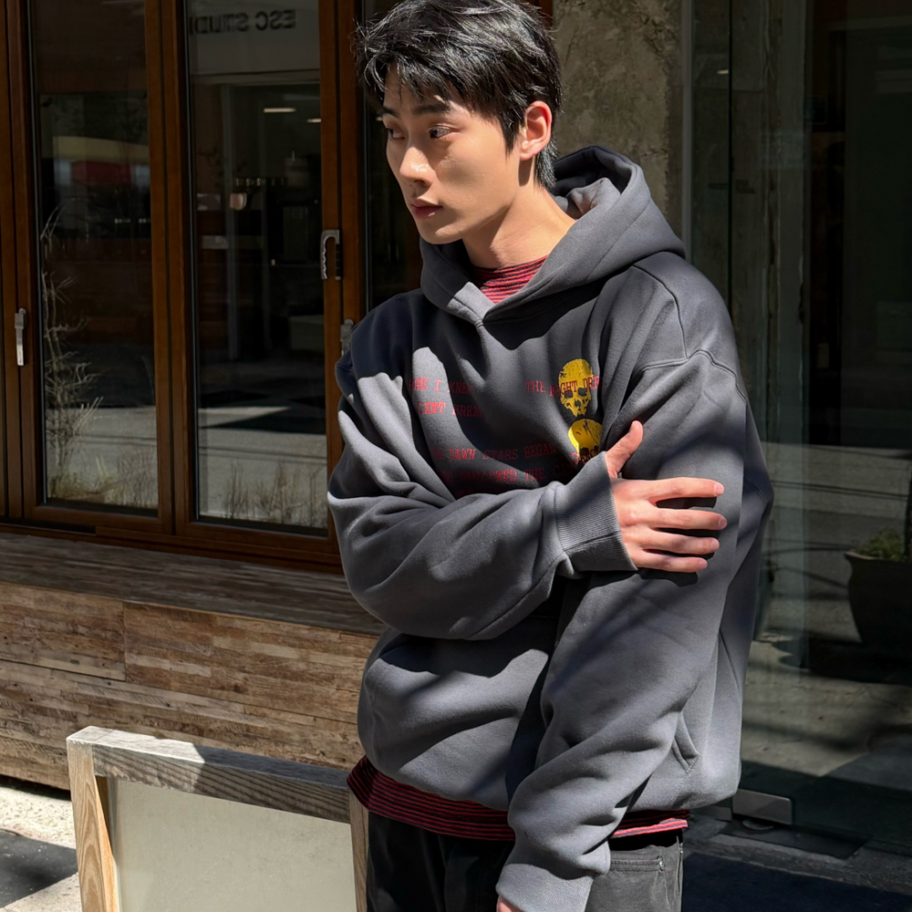 아모우 [기모] 스컬 레터 후디 차콜 그레이(AMOU [Fleece] Skull Letter Hoodie Chacoal Gray) - 6