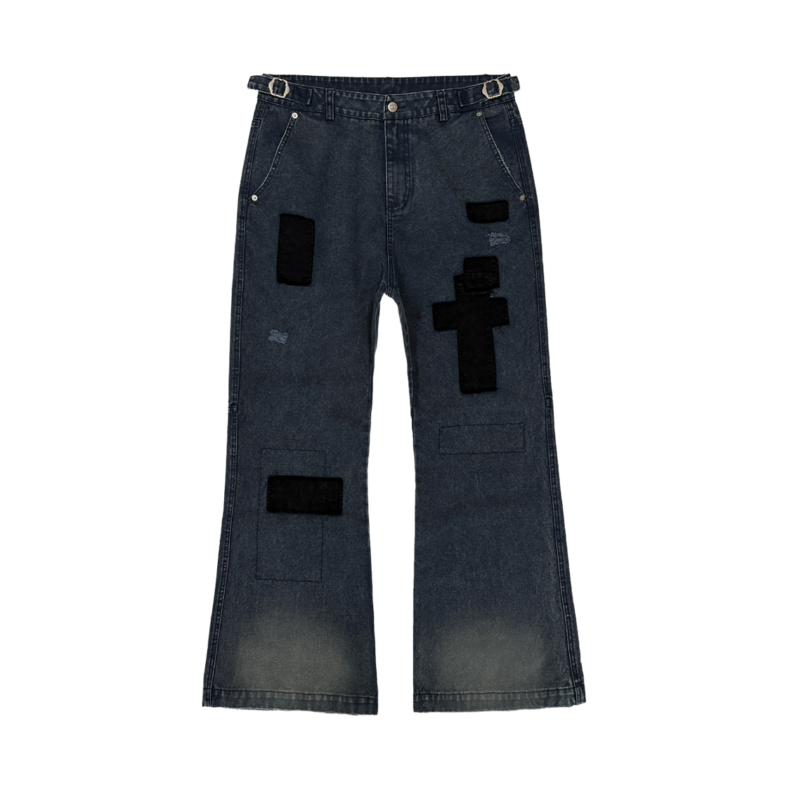 TP0077-1 Flavorism VTG Patchwork Flared Pants Washed Navy