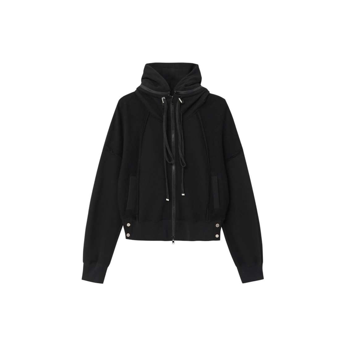 제뉴즈 스터드 버튼 크롭 후디 - 블랙(Znuz Stud Button Crop Hoodie - Black) - 1
