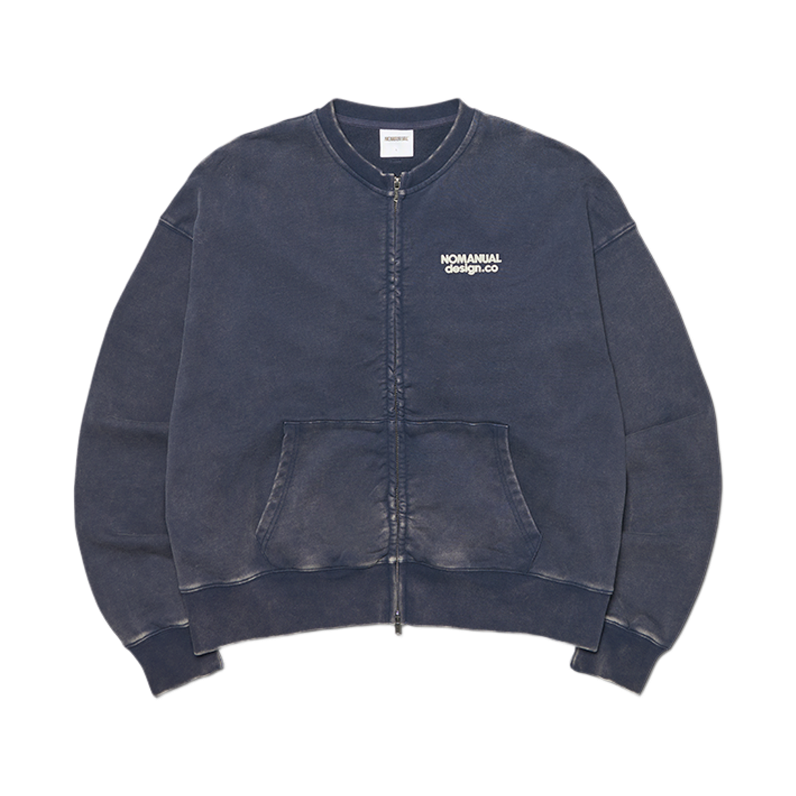 노매뉴얼 NM 크루 넥 집업 워시드 네이비(NOMANUAL NM Crew Neck Zip-Up Washed Navy)