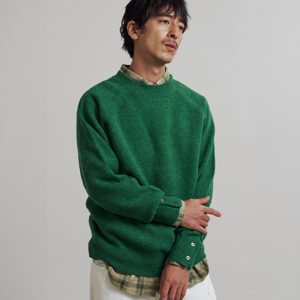 니티드 쉐기독 울 100% 라운드 니트 그린(Knitted Shaggy Dog Wool 100% Round Knit Green) - 2