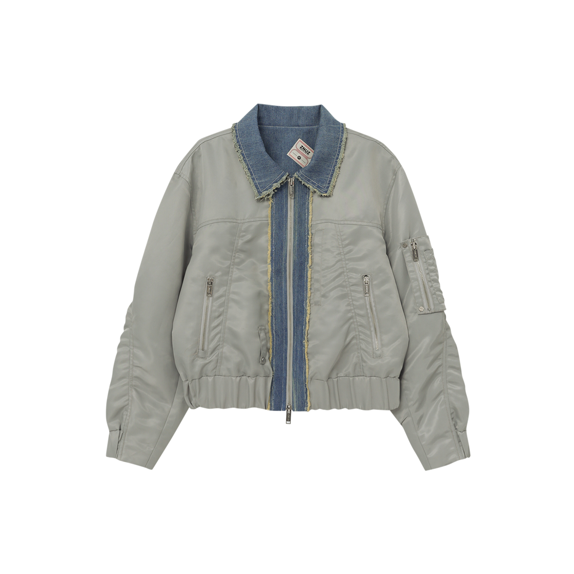 제뉴즈 데님 패치 나일론 봄버 - 라이트 카키(Znuz Denim Patch Nylon Bomber - L/Khaki)