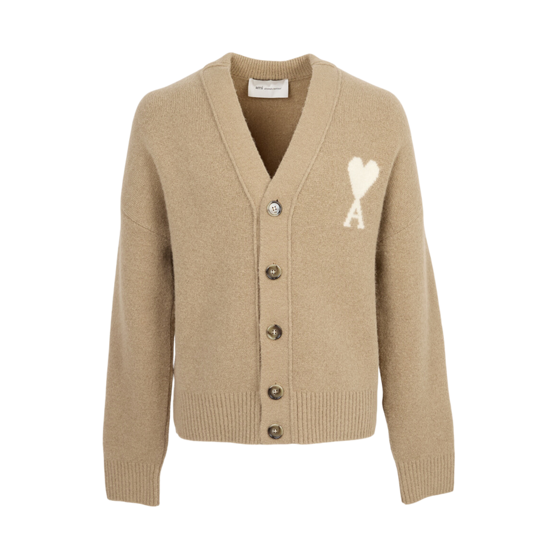 UKC365-KN0135-A278 AMI de Coeur Cardigan in Alpaca Knit Beige White