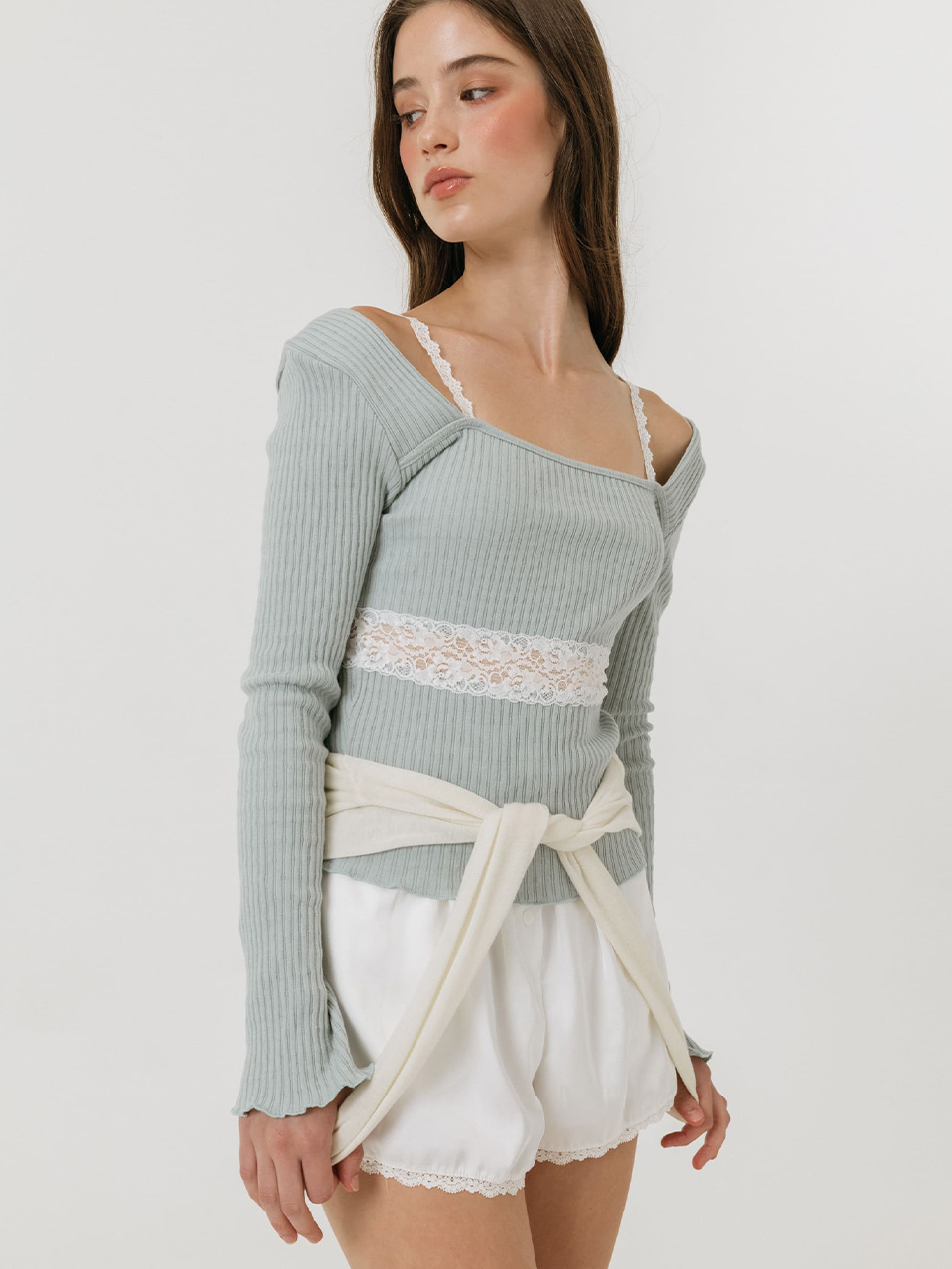 모이페어 플뢰르 시어 레이스 티셔츠 민트(MOIFAIRE Fleur Sheer Lace T-Shirt Mint) - 5