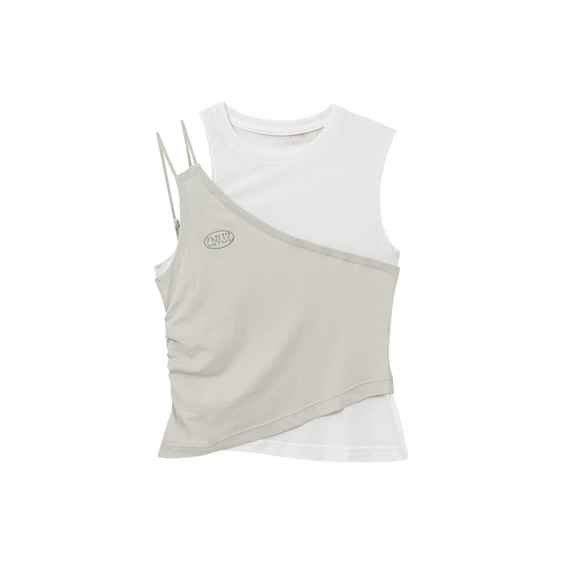 제뉴즈 투 라이너 셔링 슬리브리스 - 화이트(Znuz Two Liner Shirring Sleeveless - White)