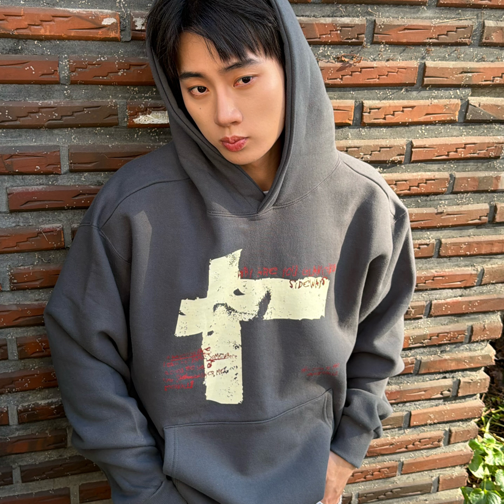 아모우 사이드웨이즈 후디 차콜 그레이(AMOU Sideways Hoodie Chacoal Gray) - 3