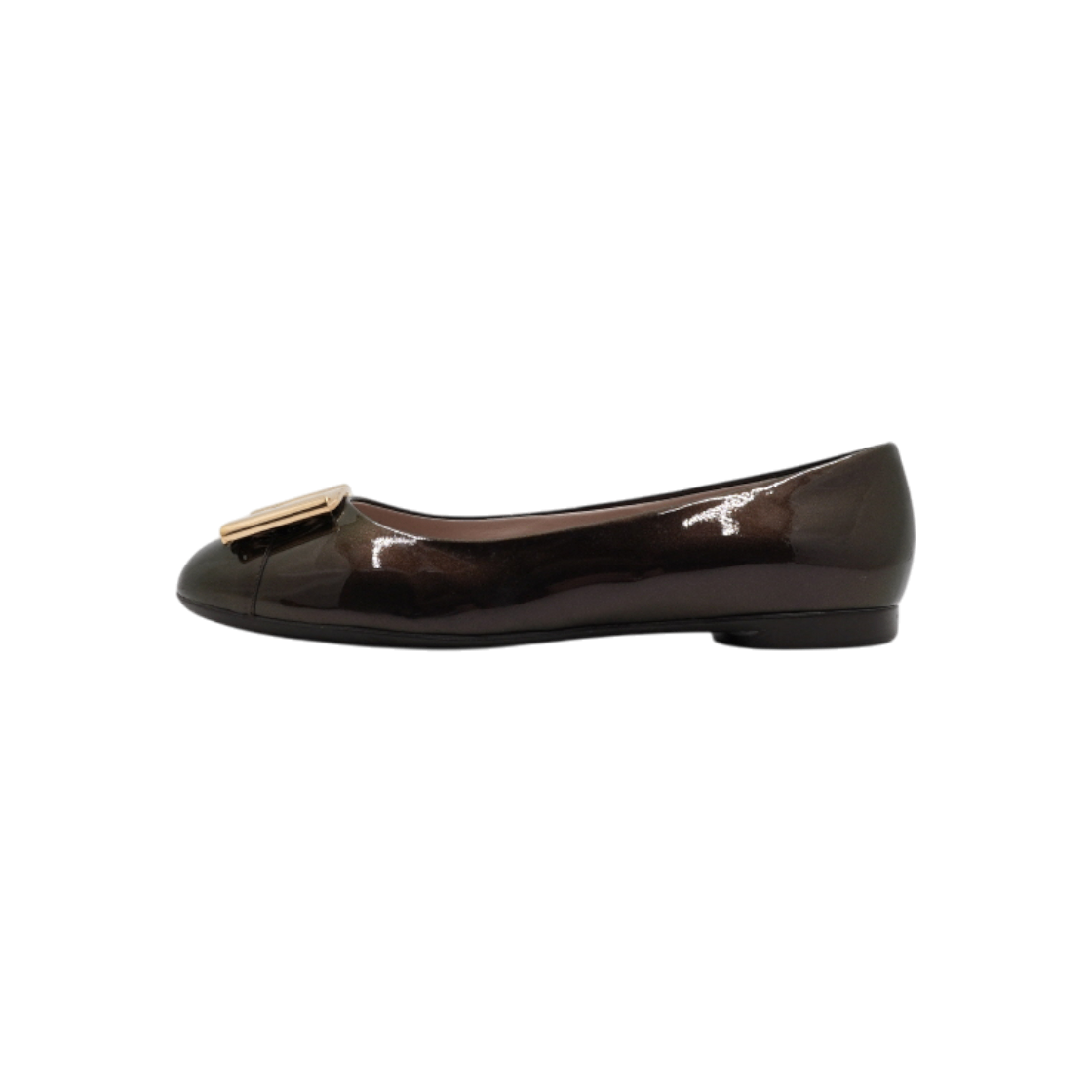 ITOBI4R9EKWC Ferragamo Brown Patent Leather Logo Women Flats