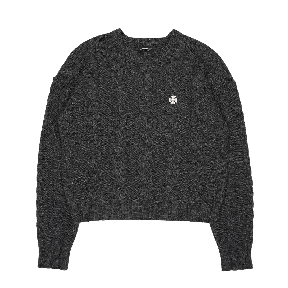 파프롬왓 헤리티지 케이블 크롭드 니트_차콜(farfromwhat heritage cable cropped knit_charcoal)