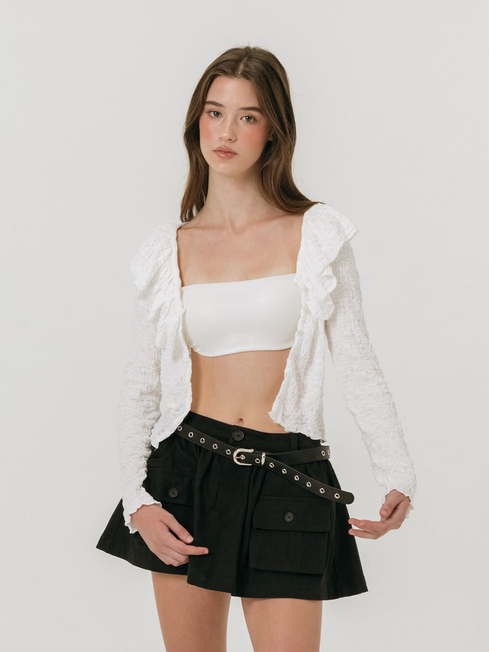 모이페어 크링클 프릴 가디건 화이트(MOIFAIRE Crinkle frill Cardigan White) - 2