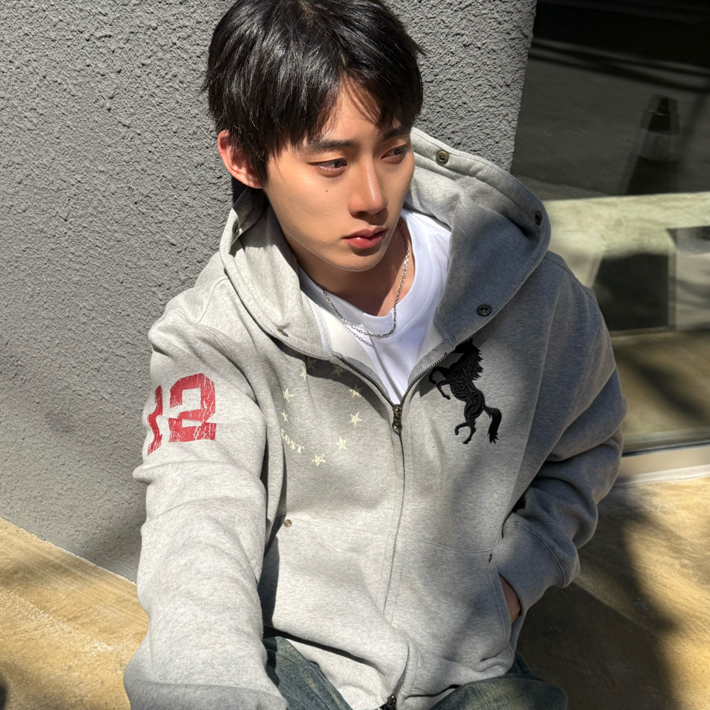 아모우 [기모]  포니 퍼 후드 집업 그레이(AMOU [Fleece] Pony Fur Hoodie Zip-up Gray) - 4