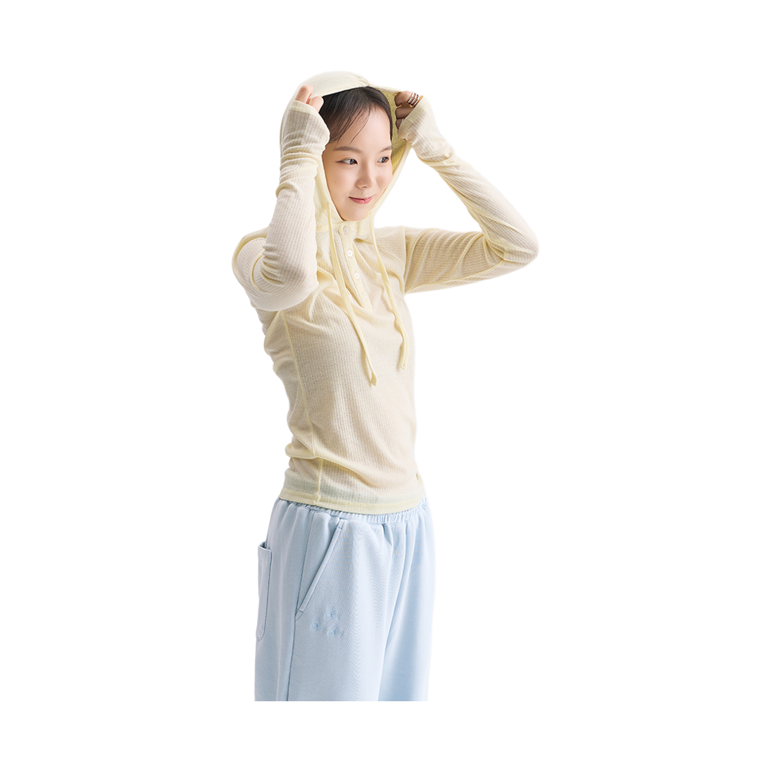 하이산 시어 후디드 롱 슬리브 티 멜란지(Heisan Sheer Hooded Long Sleeve Tee - Melange) - 4