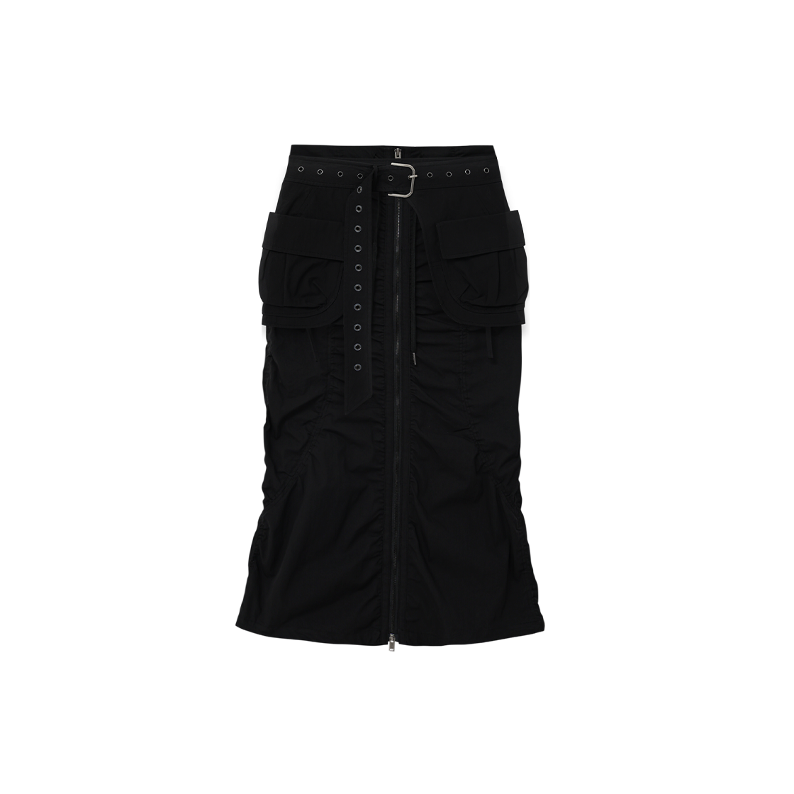제뉴즈 레이어즈 벨트 지퍼 롱 스커트 - 블랙(Znuz Layerez Belt Zipper Long Skirt - Black)