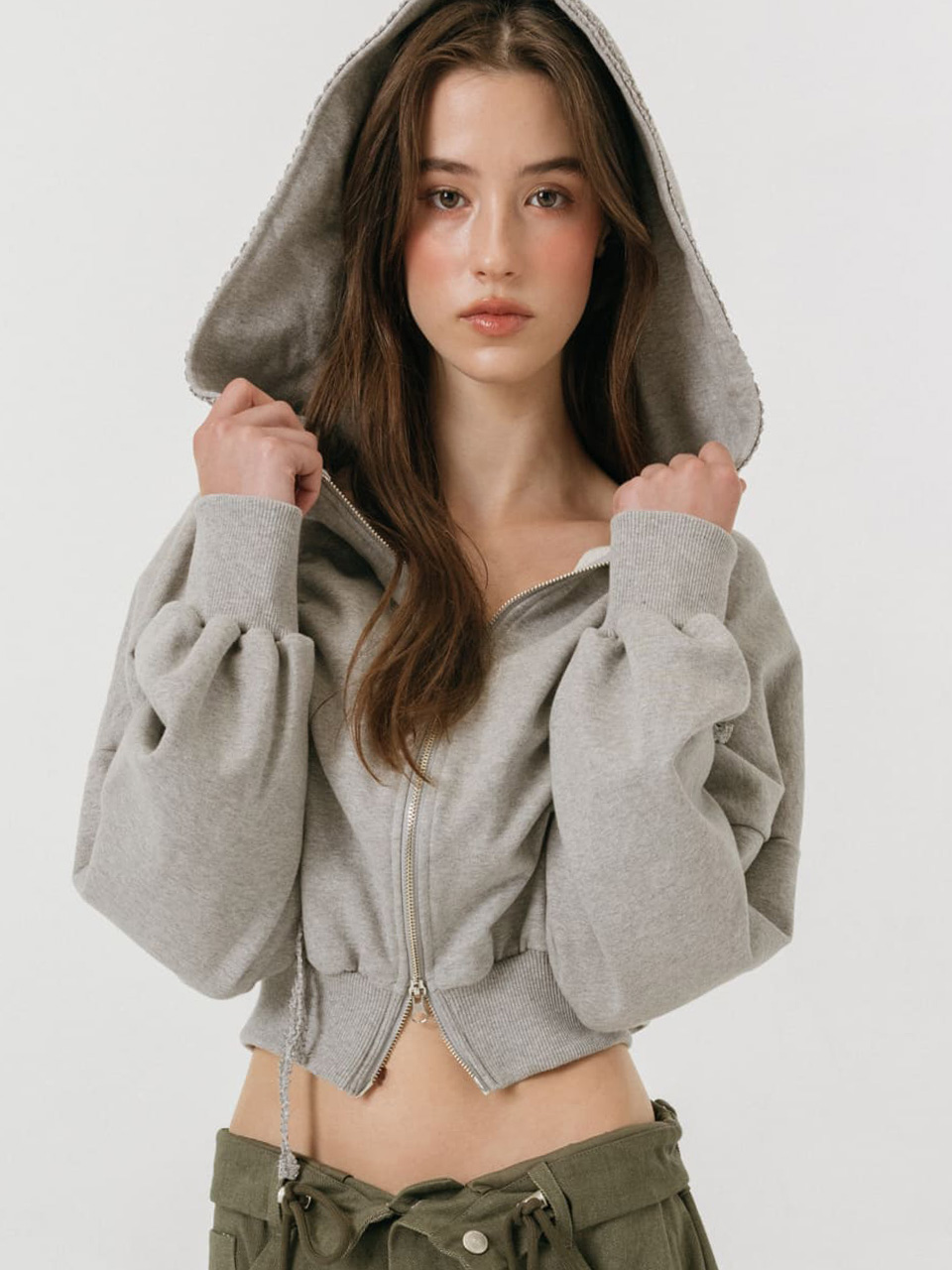 모이페어 레이스 스트링 후드 집업 그레이(MOIFAIRE Lace String Hoodie Zip-Up Grey) - 6