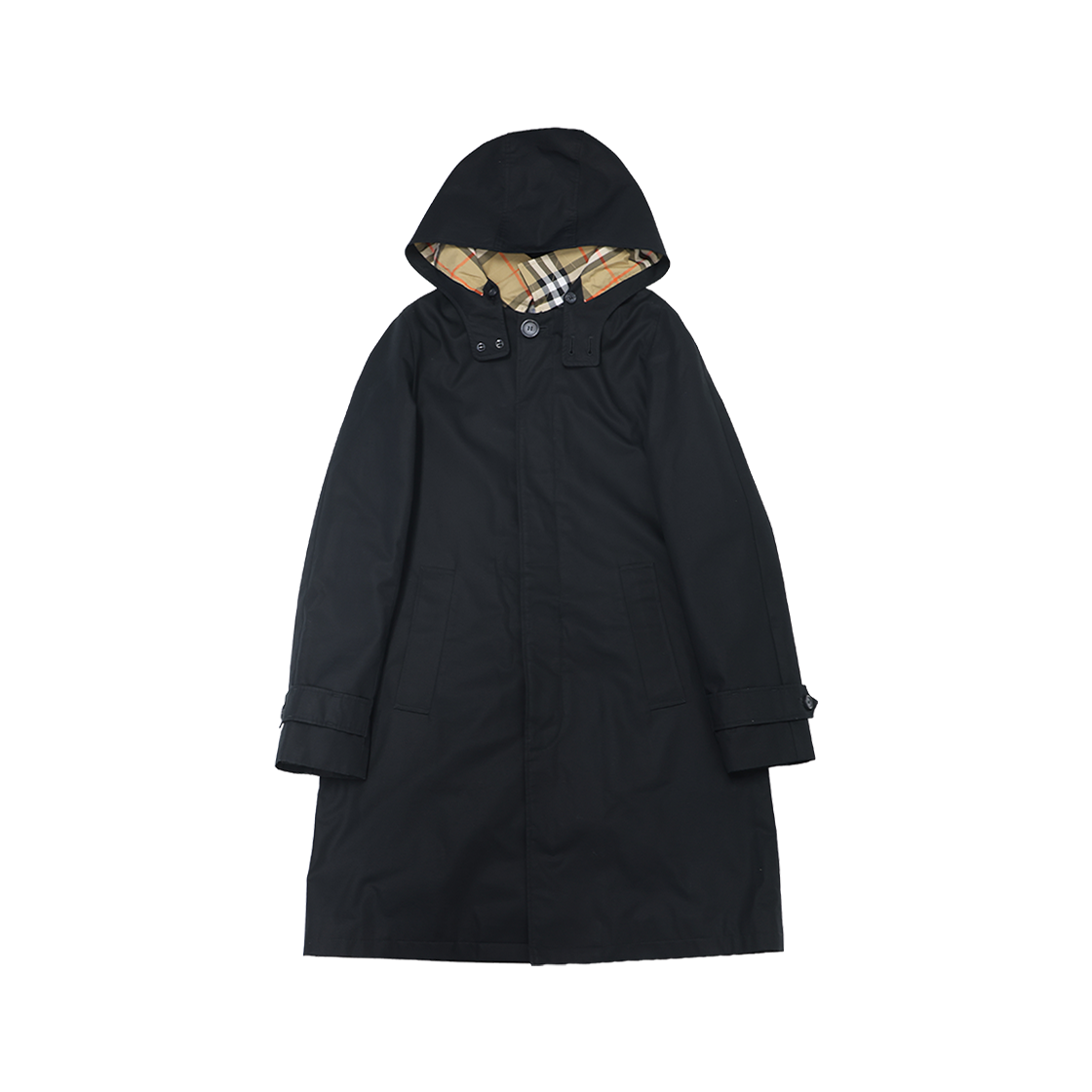 ITTTPHL662N4 Burberry Detachable Hooded Car Coat Vintage Check Cotton Black