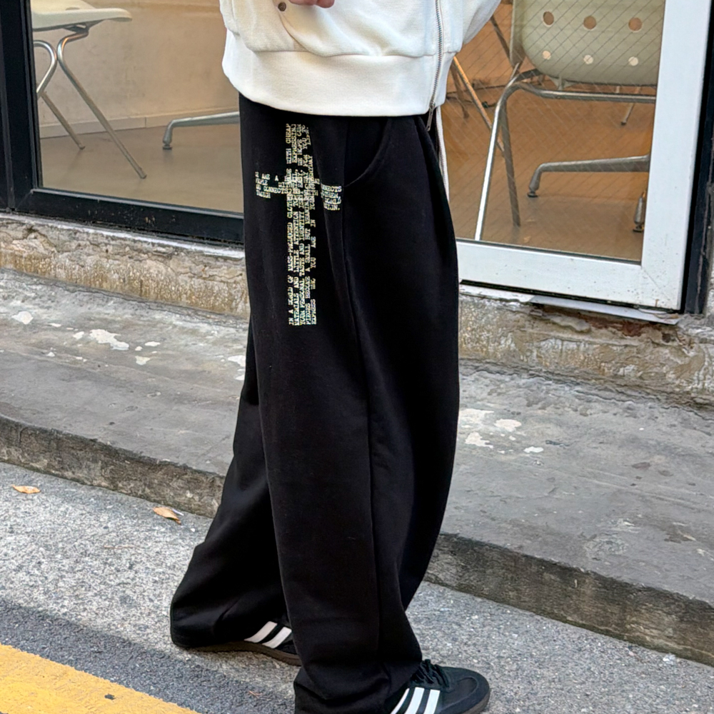 아모우 [기모]  빅 크로스 원 턱 스웨트팬츠 블랙(AMOU [Fleece]  Big Cross One Tuck Sweat pants Black) - 6