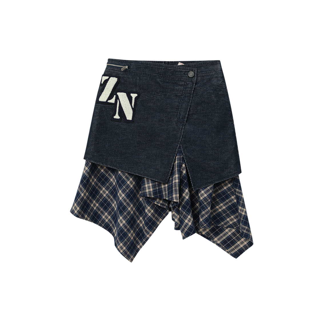 제뉴즈 레이어즈 코듀로이 체크 스커트 - 네이비(Znuz Layerez Corduroy Check Skirt - Navy)