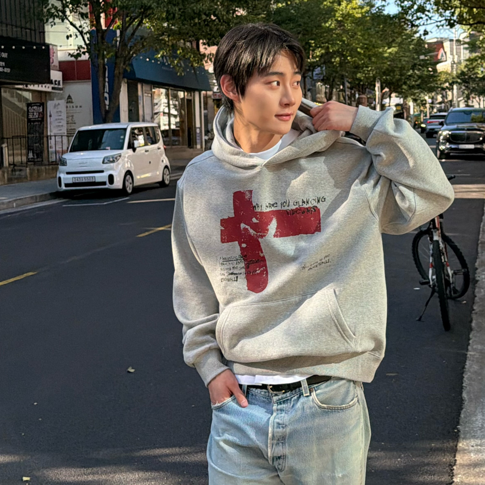 아모우 사이드웨이즈 후디 그레이(AMOU Sideways Hoodie Gray) - 4