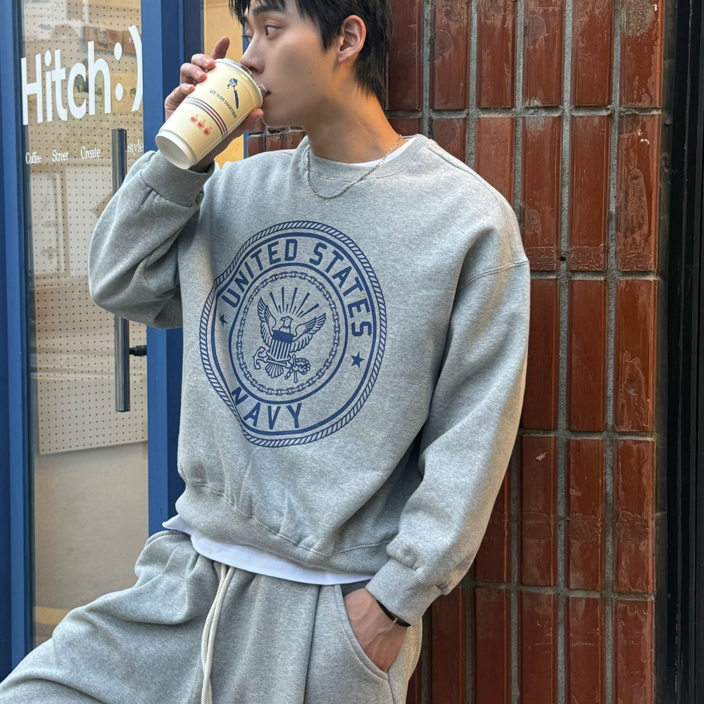 아모우 [기모] US 네이비 스웨트셔츠 그레이(AMOU [Fleece]  US Navy Sweat Shirts Gray) - 4