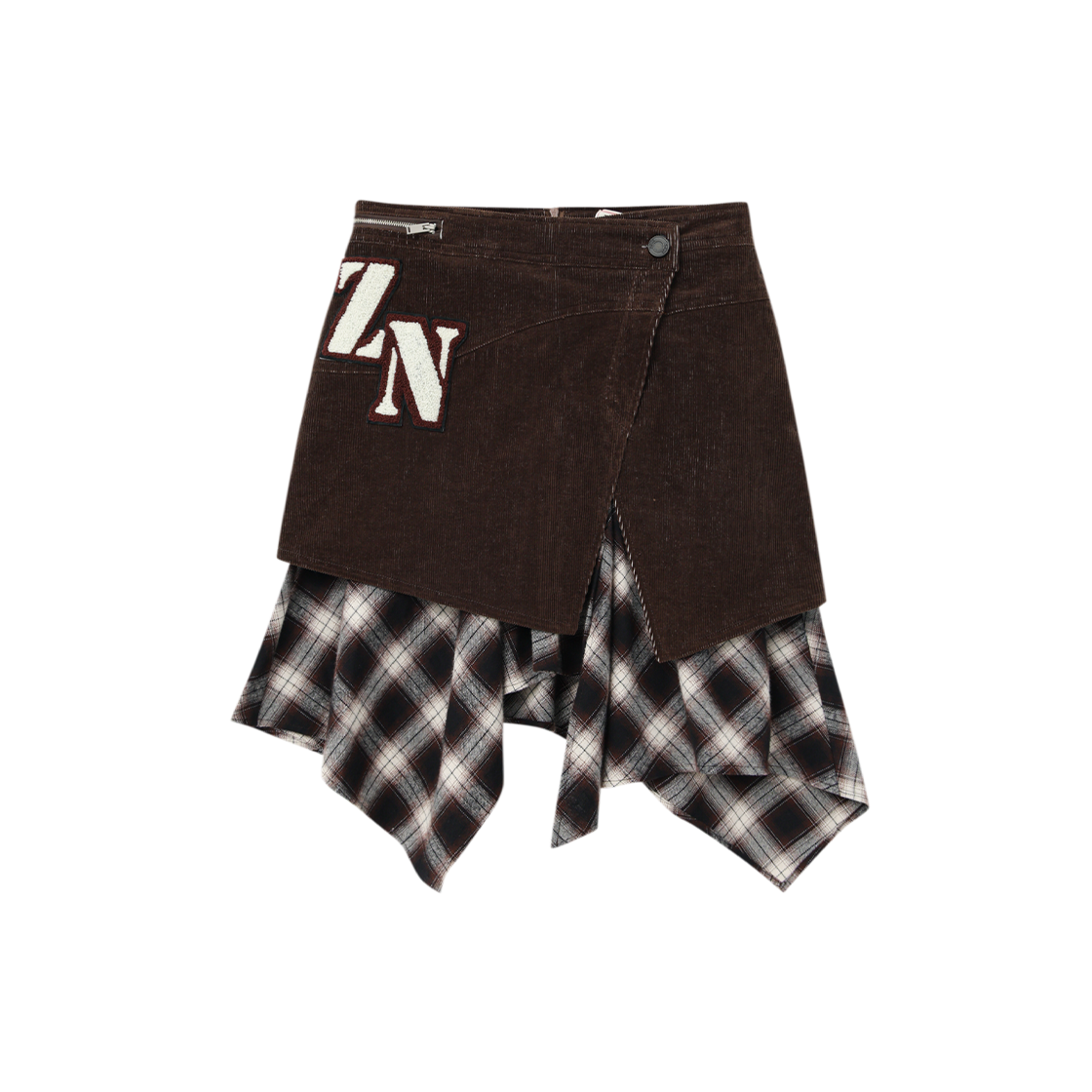 제뉴즈 레이어즈 코듀로이 체크 스커트 - 브라운(Znuz Layerez Corduroy Check Skirt - Brown)