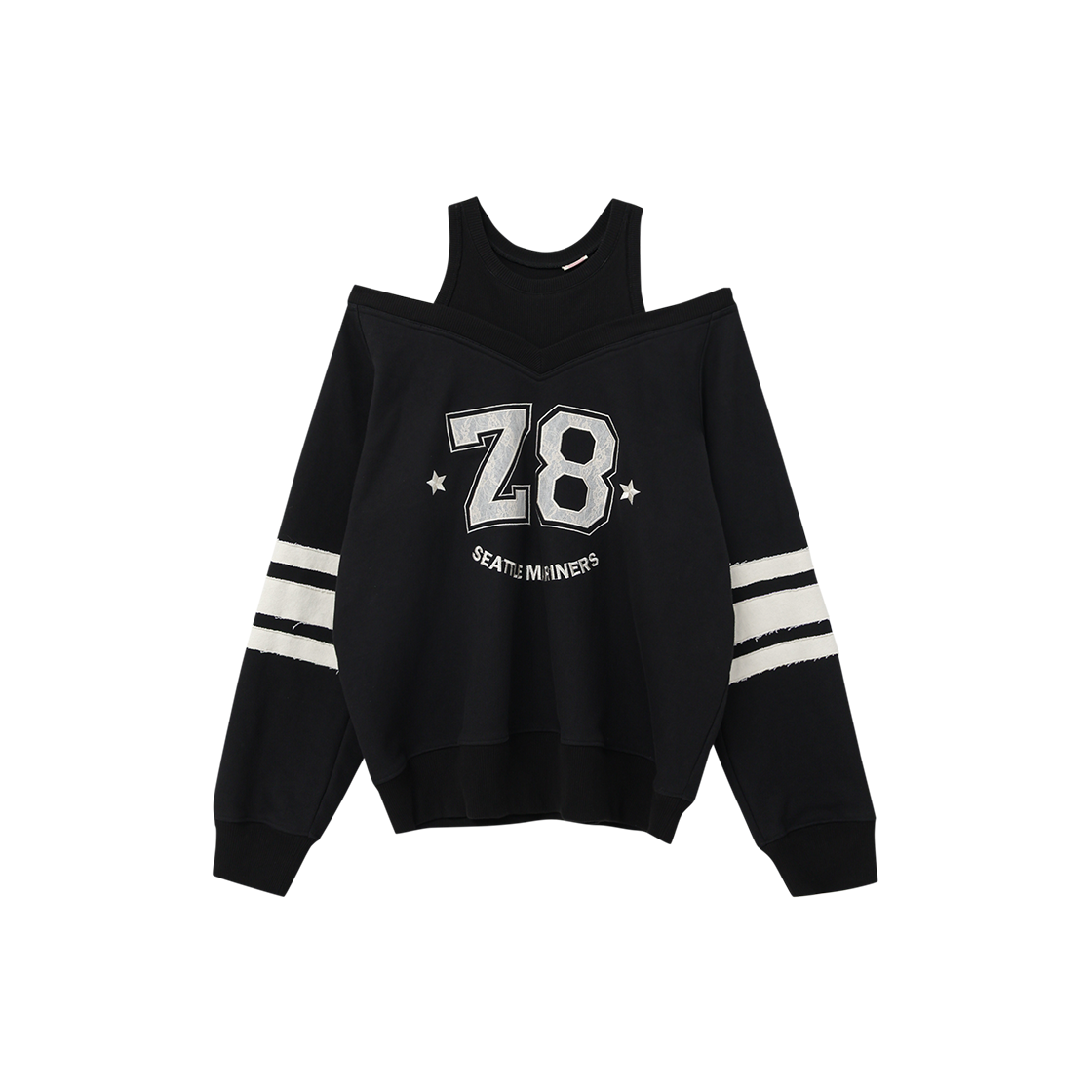 제뉴즈 드롭즈 라인 오프숄더 스웨트셔츠 - 블랙(Znuz Dropz Line Off-Shoulder Sweatshirt - Black)